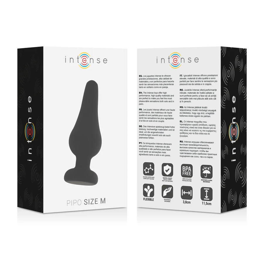 INTENSE - PLUG ANAL PIPO M SILICONE PRETO 11 CM